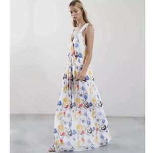 Reiss white floral maxi dress pleasted skirt size 4